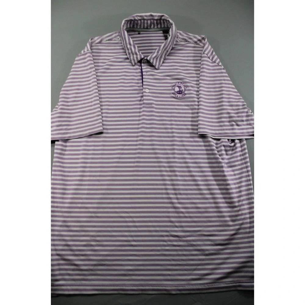 Adidas‎ Golf Polo Shirt Peeble Beach Logo Stripe Purple White Large